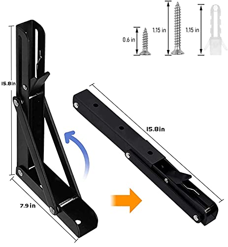 AUTOHJ 16 Inch Metal Folding Shelf Brackets 2 Pack Heavy Duty Stainless Steel