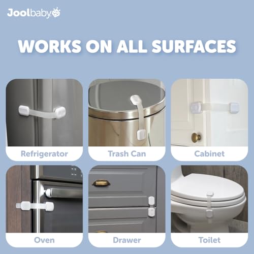 Jool Baby Child Safety Strap Locks 4 Pack - Babyproof Cabinets Drawers Fridge Toilet & Trash Cans, No Tools Needed
