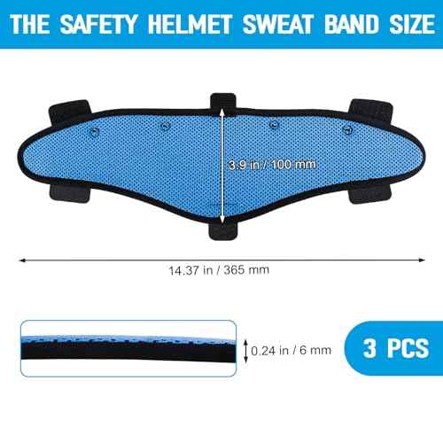 Hard Hat Sweatbands, Sweat Band for Safety Helmet, Washable Hard Hat Cooling Liner Accessories, Suspension Replacement for Hard Hats, Reusable Headband, Blue, 3 PCS