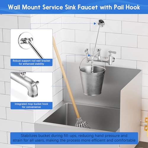 ZKDAUSDO Commercial Wall Mount Mop Sink Faucet 6-1/2" Spout Lever Handle Vacuum Breaker