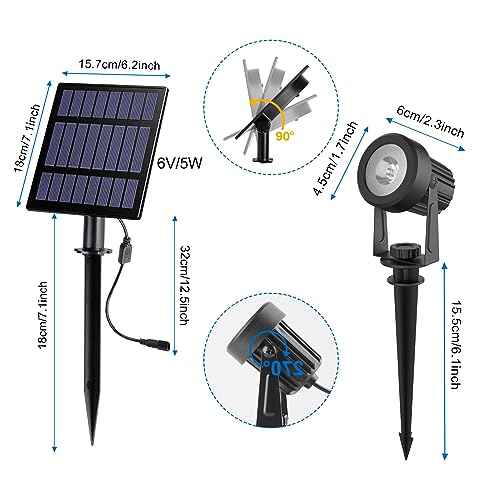 Solar Spot Lights Outdoor, Landscape Spotlights IP65 Waterproof 9.8ft Cable, Dusk to Dawn Solar Uplights for Tree Garden Yard Driveway Porch Walkway Pool (6-in-1, 3000K Warm White)