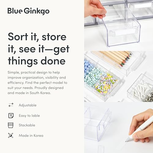 Blue Ginkgo 20-Drawer Storage Cabinet Organizer Grey - Korean Made, Stackable, Adjustable Dividers