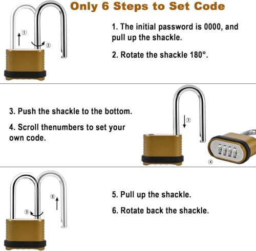 2pcs Heavy Duty Weatherproof Long Shackle Combination Padlocks - Secure & Rust-Resistant