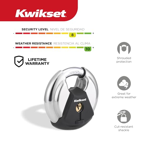 Kwikset Discus Padlock with Boron Carbide Shackle, 2-3/4" Body, 1-Pack