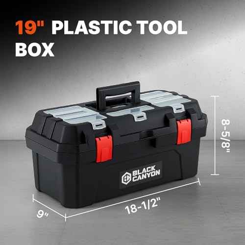 Black Canyon 19 Inch Plastic Tool Box, Support up to 44 lbs, w/Handle, Polypropylene, Dual-Layer Design, Flexible for Stacking, Top-Lid Storage, Ideal for DIY, Workshop, Job Site Organization