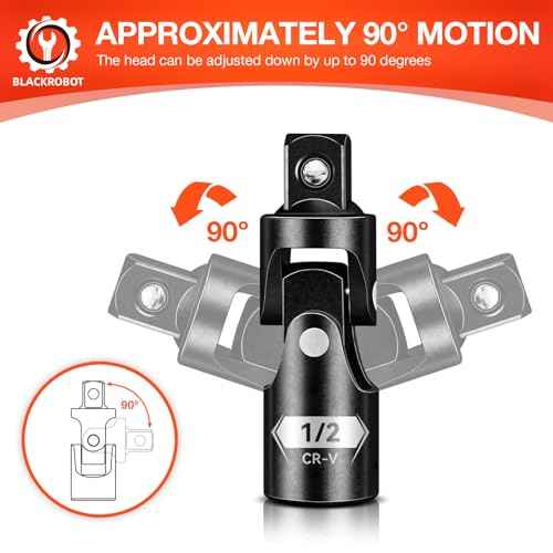 BLACKROBOT Universal Joint Set 3PCS, 1/2" 3/8" 1/4" Drive Socket Adapter Set, Premium CR-V Steel Swivel Socket Set, Access Fasteners at Any Angle