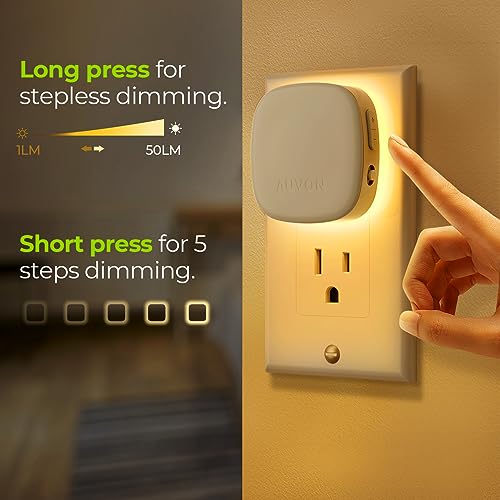 AUVON Warm White Plug-in LED Night Light with Motion & Dusk to Dawn Sensor 2-Pack