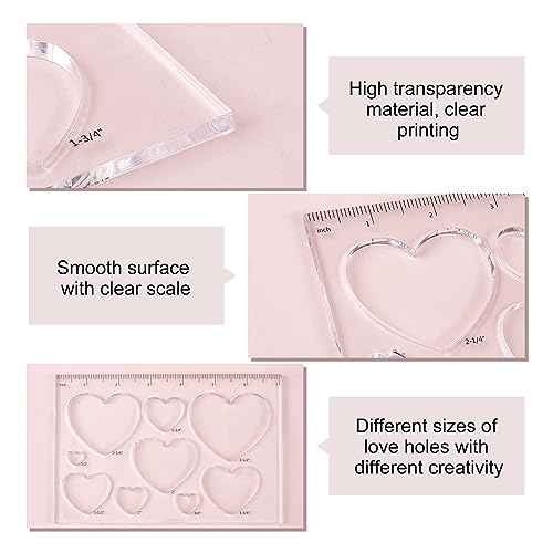 PH PandaHall 2pcs 9 in 1 Heart Inlay Template Router Stencils Acrylic Templates Drawing Scale Ruler Measuring Tool for Back to School Office Home Supplies Woodworking 7x4.7 inch