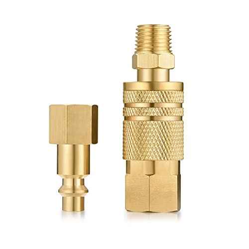 Air Coupler and Plug Kit, Quick Connector Air Fittings, 1/4 Inch NPT Industrial Brass Air Hose Fitting (4-Piece)
