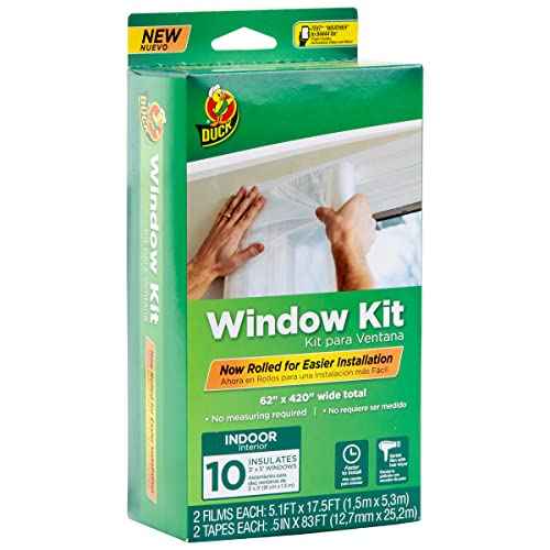 Duck Brand Window Insulation Kit - Winter Seal Kit Fits up to 10 Windows - Rolled Shrink Film Cuts to Size for Easy Indoor Installation - Tape Included - 62 In. by 420 In.- Clear