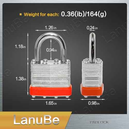 LanuBe Lock Laminated keyed Padlock (1-9/16", 40mm), keyed Alike Locks, Normal Shackle,Marked Orange Plastic Hoop, Pack of 2