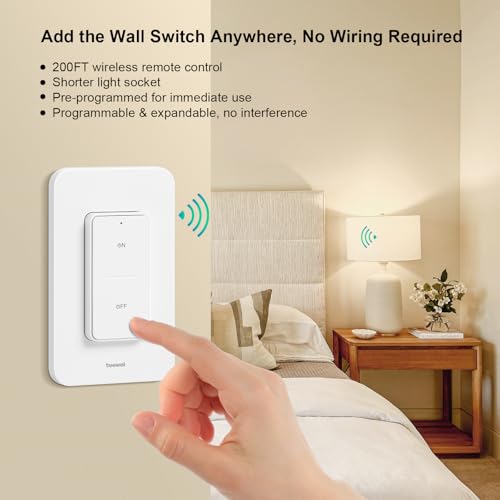 Treewell Remote Control Light Bulb Socket Kit with Wall Switch - 200FT Range, E26/E27, Compatible with LED/CFL/Incandescent, 1 Wall Switch + 1 Socket