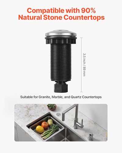 VEVOR 3.5-Inch Dual-Outlet Air Switch Kit for Garbage Disposal (Brushed Silver) – Fits 1.25–1.38" Sink Holes, Granite/Marble/Quartz Countertops