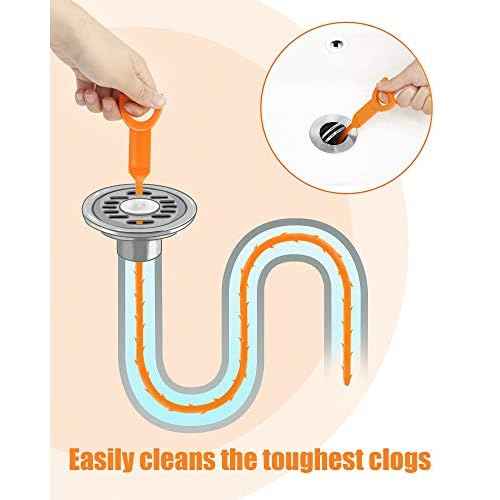 25 Inch Snake Drain Clog Remover Tool, 6PCS Hair Drain Cleaner Tool, Hair Cather Shower Drain Tool, Drain Auger hair Cleaning Tool for Shower Kitchen Sink Bath Tub Bathroom