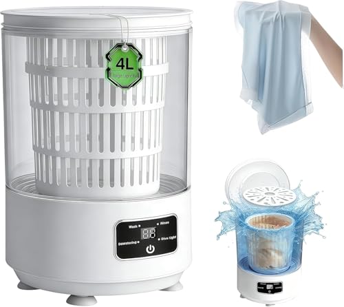 Lqliow 4.0L Portable Mini Washing Machine with Blue Light & Dehydration, Semi-Automatic Small Clothes Washer for Family & Travel
