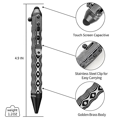 Cool Hand 4.5'' Bolt Action Pens, EDC Ballpoint Ink Refillable, Stylus for Touch Screen, Ergonomic Grip, Hold in Texture with Finger Grooves