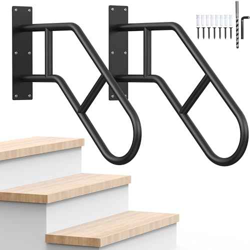 Handrails for Outdoor Steps £¬22.8" Stair Railing Indoor1-3 Step, U-Shaped Safety Handrails for Kids, Elderly, Pregnant Women, Disabled (2 Pack Upgraded U-Shaped handrail)