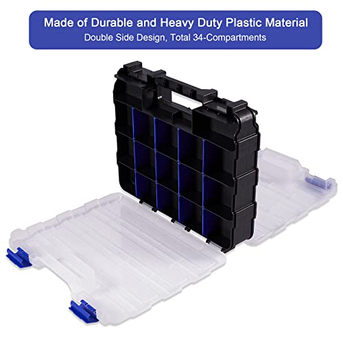 Blue AIDY-PRO Small Parts Storage Case Toolbox - 34 Compartments, Removable Dividers