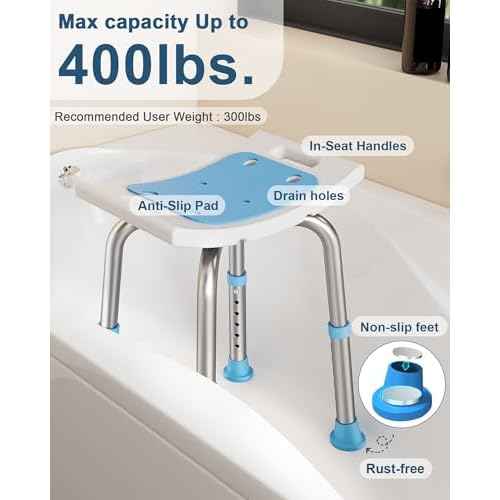 HOMLAND Shower Chair for Inside Shower, 400 lbs Adjustable Shower Stool with Suction Feet, Shower Seat for Inside Tub Bathroom Bench Bath Chair for Elderly and Disabled - Light Blue