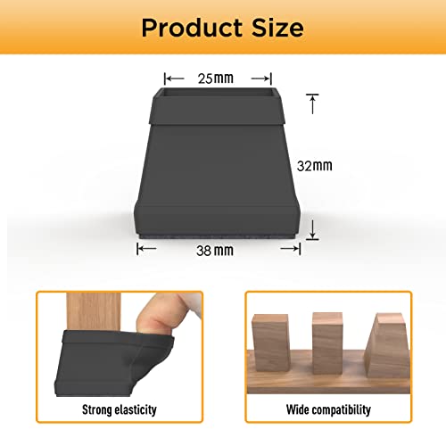 CHWM 16 PCS Square Chair Leg Floor Protectors Black 1.26-1.57" Fits 32-39mm