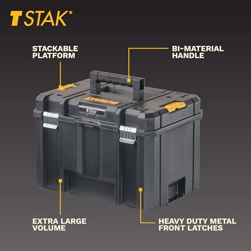 DeWalt TSTAK Large Tool Box with Removable Tray – Water & Debris Resistant Storage
