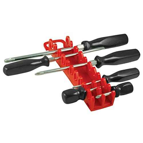 Ernst Manufacturing 10-Tool Screwdriver Gripper - Screwdriver Holder in Vibrant Red (Model 5310) with Handle for Portable or Pegboard Storage Of Your Screwdriver Set