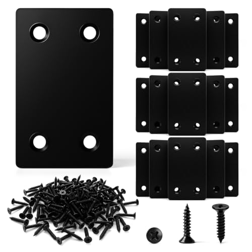 16 Pack Metal Flat Corner Brackets for Furniture & Wood Repair, Black Stainless Steel