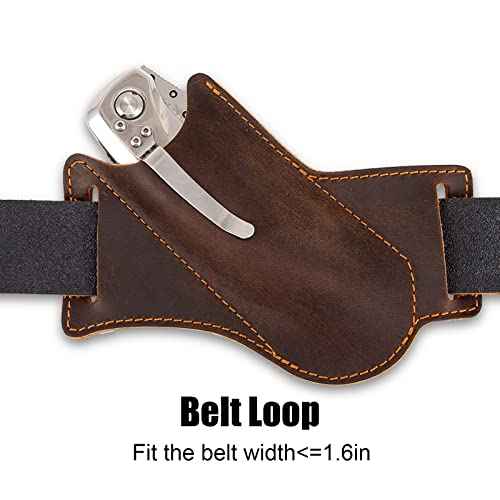 Knife Sheath,Belt Buckle Knife Sheath,Leather Knife Sheaths for Belt,Pocket Knife Folding EDC Belt Knife Holster,Open Top Knife Belt Leather Sheath for 5 inch Folding Knife.Gift for Men.