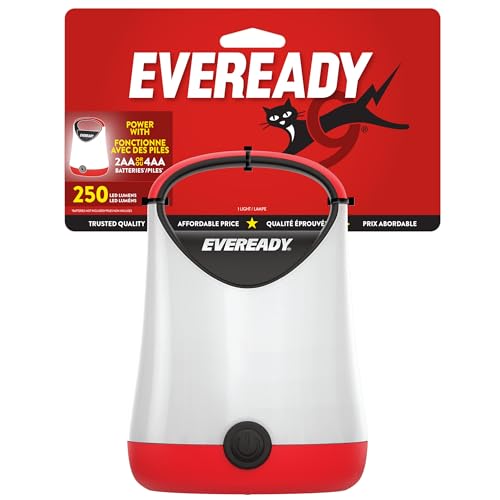 Eveready LED Camping Lantern X-250 100 Hour Bright Tent Light Water-Resistant, 1 Pack Red & Black