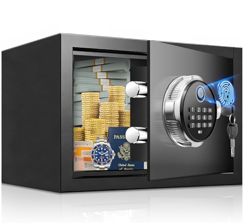 FOWORE Small Biometric Safe Box for Home Security, Compact Steel Design
