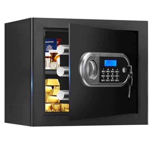 Aprxuvot 1.3 Cuft Fireproof Safe Box for Home Security, Water & Fire Resistant with Digital Lock & Alarm System