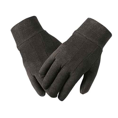 Brown Jersey Gloves ? Large, US Clute Pattern with Knit Wrist Cuff, Jersey Gloves for Men (2 Pairs or 12 Pairs)