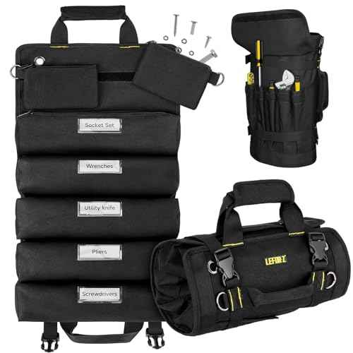 Tool Bag,Large Roll Up Tool Bag Organizer,13 Pockets Tool Roll Storage Pouch,Heavy Duty Portable Tool Storage Carrier Bag for Men,Mechanic,Electrician & Hobbyist,Black