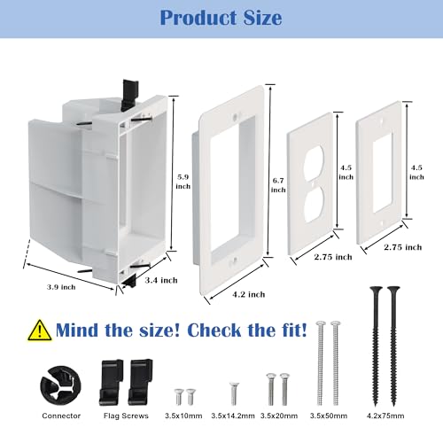 Magaliyo 1-Gang Recessed Outlet Box White for Wall Mount TV, GFCI & USB