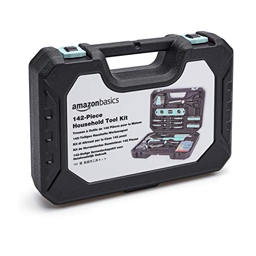 Amazon Basics 142-Piece Household Tool Kit with Storage Case - Turquoise, 13.39 x 9.25 x 2.95 inches
