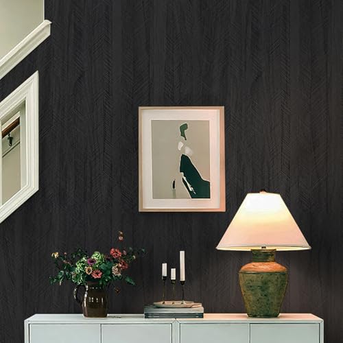Safiyya Peel and Stick Wallpaper Black Contact Paper for Walls Bathroom Modern Wall Paper Self Adhesive Textured Removable Wallpaper for Bedroom Wood Look Vinyl Rolls 78.7"¡¿15.7"
