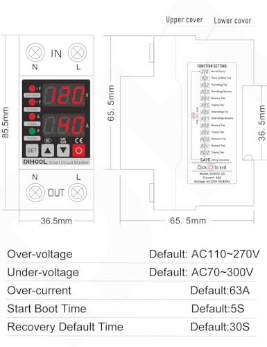 DIHOOL Adjustable Voltage Protector 110V-220V, Overcurrent & Surge Protection