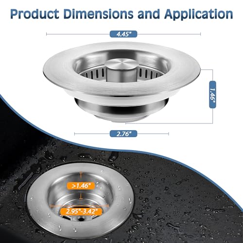 TGOSOMT Brushed SUS 304 Kitchen Sink Drain Stopper & Strainer 3-in-1, 1 Pack