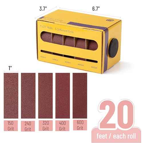 Bates- Emery Cloth Roll, 1" x 20 FT, 5 Pack, 150/240/320/400/600 Grit, Abrasive Sandpaper Roll of Sandpaper Set with Dispenser, Emery Cloth for Metal, Wood, Polishing