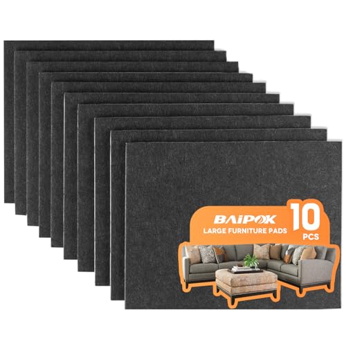 BAIPOK Black Felt Furniture Pads 10pcs, 8 x 6 Inch Cuttable Floor Protectors
