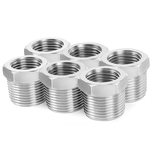 ChillWaves 3/4" NPT Male to 1/2" NPT Female Stainless Steel Pipe Fitting Reducer Hex Bushing (6-Pack)