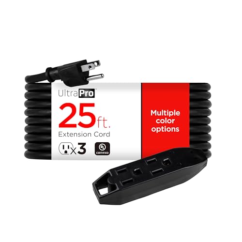 Black 25 Ft Outdoor Heavy-Duty Extension Cord with 3 Outlets