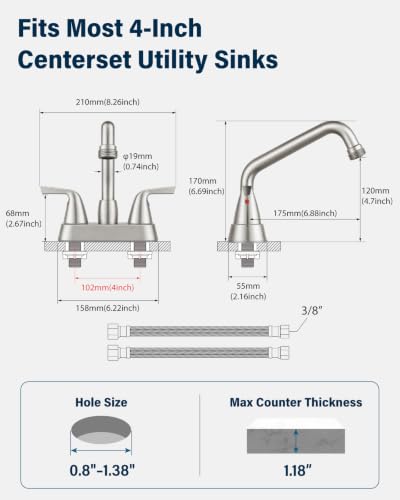 Aolemi Brushed Nickel Laundry Sink Faucet 3/4" NPT Threaded Spout, 360° Swivel, Dual Handle