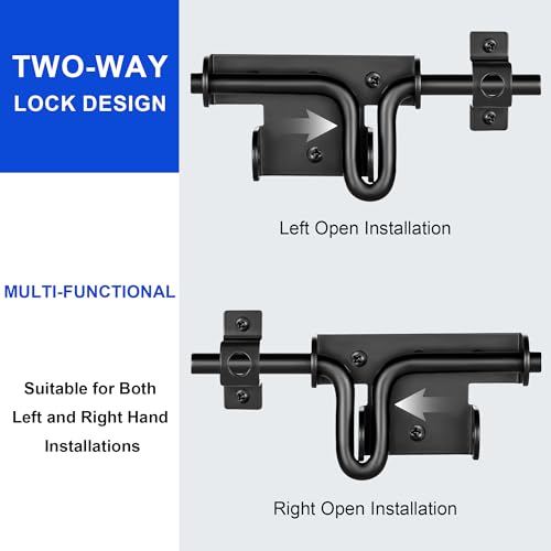 1 Pack Heavy Duty Slide Bolt Gate Latch, Bi-Directional Fence Lock, Rust-Resistant Steel
