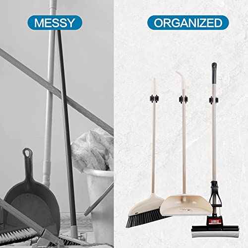 6PCS Broom and Mop Holder, Heavy Duty Garden Tool Organizer Rack Rake and Shovel Handle, Stainless Steel Mop Hanger. Screws for Wall Mounted. Matte Black