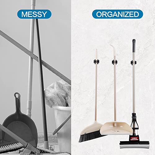 Matte Black 6-Piece Heavy Duty Stainless Steel Broom and Mop Holder | Wall-Mounted Garden Tool Organizer Rack