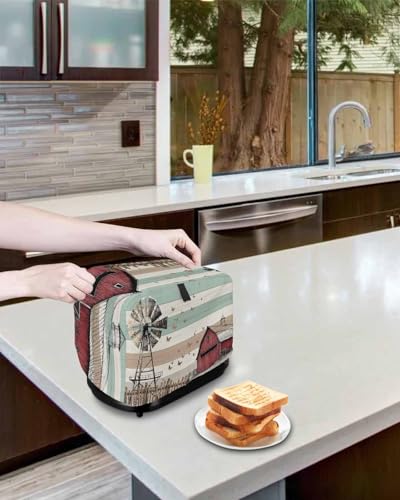 Versotilahome 2-Slice Windmill Farmhouse Toaster Cover Teal Brown 12x7.5x8 in