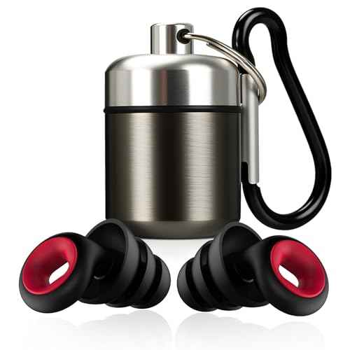 Motorcycle Ear Plugs, Earplugs for Wind Noise Reduction, 27db Advanced Filter Technology Ear Protection with Aluminium Case and Clip, for Motorbike, Highway Riding, Touring (Black&red, Medium)