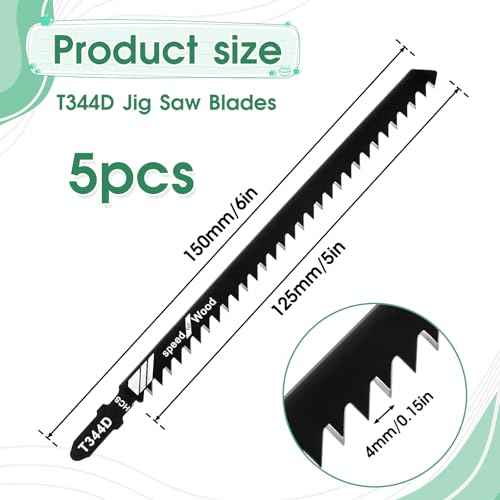5 Pcs T344D T-Shank Jigsaw Blades 6 Inch Long Jigsaw Blades Multi-Purpose High Carbon Steel Jigsaw Blades for Quick Cutting Wood Plywood Hardwood Plastic Metal