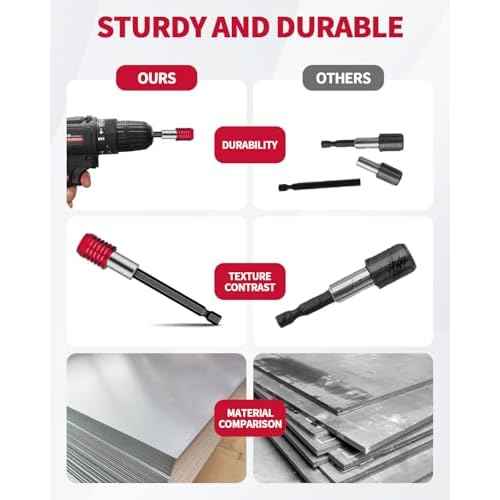 4 PCS Drill Bit Extension, 1/4" Hex Magnetic Drill Extension Bit Holder, Drill Extension for Impact Driver, 2", 4", 6", 12" Length, Durable Cr-V Steel, Perfect for Screws, Nuts and Drill Sockets
